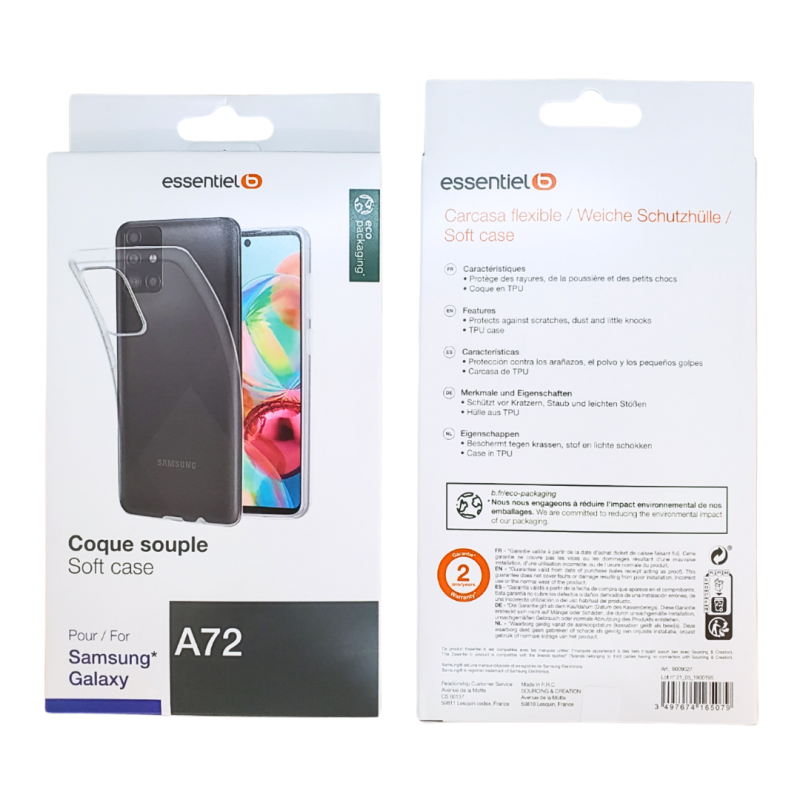 Coque Souple Transparent ESSENTIELB pour Samsung Galaxy A72 — Accessoire · Smarty Paris 18e